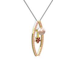 Lenta İnci Kolye - Pembe inci, pembe kuvars ve rodolit garnet 925 ayar altın kaplama gümüş kolye (40 cm gümüş rolo zincir) #eftxp4