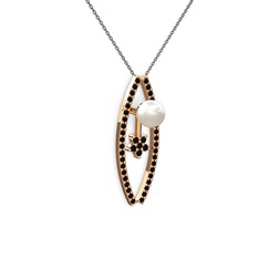 Lenta İnci Kolye - Inci ve siyah zirkon 18 ayar rose altın kolye (40 cm gümüş rolo zincir) #f3qyyz