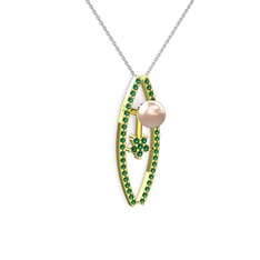 Pembe inci ve yeşil kuvars 8 ayar altın kolye (40 cm beyaz altın rolo zincir)