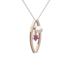 Lenta İnci Kolye - Inci, swarovski ve ametist 14 ayar rose altın kolye (40 cm beyaz altın rolo zincir) #fld3iy