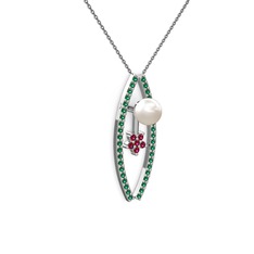 Inci, yeşil kuvars ve rodolit garnet 925 ayar gümüş kolye (40 cm gümüş rolo zincir)
