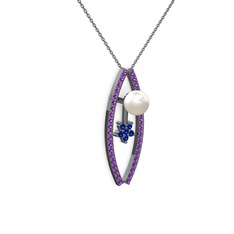 Lenta İnci Kolye - Inci, ametist ve lab safir 925 ayar siyah rodyum kaplama gümüş kolye (40 cm gümüş rolo zincir) #fya8fz