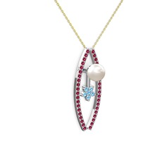Inci, rodolit garnet ve akuamarin 925 ayar gümüş kolye (40 cm altın rolo zincir)