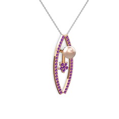 Pembe inci ve ametist 925 ayar rose altın kaplama gümüş kolye (40 cm beyaz altın rolo zincir)