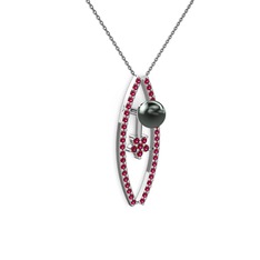 Lenta İnci Kolye - Siyah inci ve rodolit garnet 8 ayar beyaz altın kolye (40 cm gümüş rolo zincir) #ggxevq