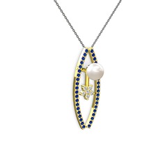 Inci, lab safir ve swarovski 18 ayar altın kolye (40 cm gümüş rolo zincir)