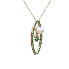 Lenta İnci Kolye - Inci ve yeşil kuvars 8 ayar rose altın kolye (40 cm rose altın rolo zincir) #hoy4w7