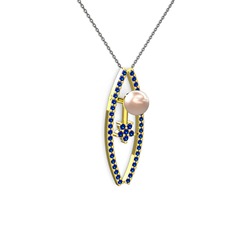 Lenta İnci Kolye - Pembe inci ve lab safir 925 ayar altın kaplama gümüş kolye (40 cm gümüş rolo zincir) #i2rr0s