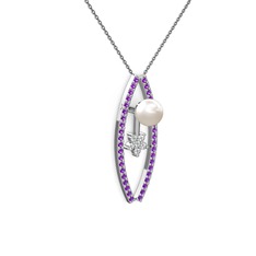 Lenta İnci Kolye - Inci, ametist ve swarovski 18 ayar beyaz altın kolye (40 cm gümüş rolo zincir) #iianny