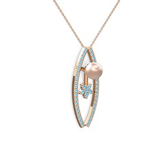 Lenta İnci Kolye - Pembe inci ve akuamarin 925 ayar rose altın kaplama gümüş kolye (40 cm rose altın rolo zincir) #ijkxzn