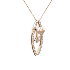 Pembe inci, swarovski ve pırlanta 14 ayar rose altın kolye (0.066 karat, 40 cm rose altın rolo zincir)