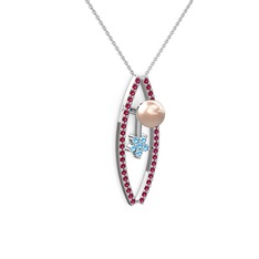 Lenta İnci Kolye - Pembe inci, rodolit garnet ve akuamarin 18 ayar beyaz altın kolye (40 cm beyaz altın rolo zincir) #jw31bv