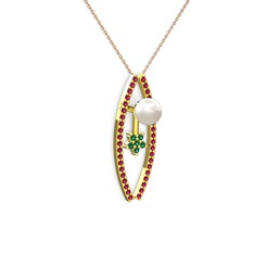 Lenta İnci Kolye - Inci, rodolit garnet ve yeşil kuvars 925 ayar altın kaplama gümüş kolye (40 cm rose altın rolo zincir) #jxgoxk