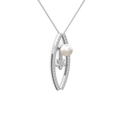 Inci ve swarovski 925 ayar gümüş kolye (40 cm beyaz altın rolo zincir)