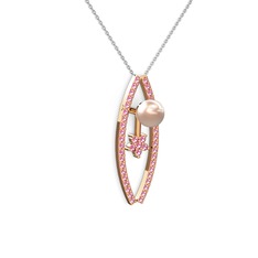 Pembe inci ve pembe kuvars 8 ayar rose altın kolye (40 cm beyaz altın rolo zincir)