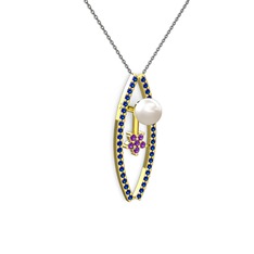 Lenta İnci Kolye - Inci, lab safir ve ametist 925 ayar altın kaplama gümüş kolye (40 cm gümüş rolo zincir) #lbzfpi