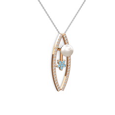 Inci, swarovski ve akuamarin 8 ayar rose altın kolye (40 cm beyaz altın rolo zincir)