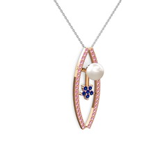 Lenta İnci Kolye - Inci, pembe kuvars ve lab safir 14 ayar rose altın kolye (40 cm beyaz altın rolo zincir) #mfwwqs