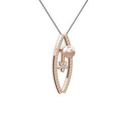 Lenta İnci Kolye - Pembe inci, pırlanta ve swarovski 14 ayar rose altın kolye (0.3 karat, 40 cm gümüş rolo zincir) #mxlhb0