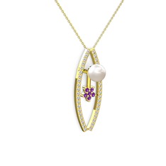 Lenta İnci Kolye - Inci, swarovski ve ametist 14 ayar altın kolye (40 cm altın rolo zincir) #oeilmz