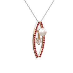 Inci, rodolit garnet ve pırlanta 14 ayar rose altın kolye (0.066 karat, 40 cm beyaz altın rolo zincir)