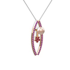 Pembe inci, ametist ve rodolit garnet 925 ayar rose altın kaplama gümüş kolye (40 cm beyaz altın rolo zincir)