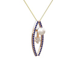 Lenta İnci Kolye - Inci, lab safir ve swarovski 18 ayar rose altın kolye (40 cm altın rolo zincir) #rjruet