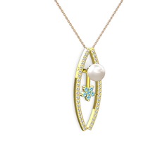 Inci, swarovski ve akuamarin 925 ayar altın kaplama gümüş kolye (40 cm rose altın rolo zincir)