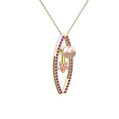Lenta İnci Kolye - Pembe inci, ametist ve pembe kuvars 14 ayar altın kolye (40 cm gümüş rolo zincir) #tao711