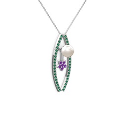 Lenta İnci Kolye - Inci, yeşil kuvars ve ametist 925 ayar gümüş kolye (40 cm gümüş rolo zincir) #tpir60