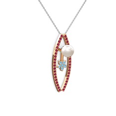 Inci, rodolit garnet ve akuamarin 8 ayar rose altın kolye (40 cm beyaz altın rolo zincir)