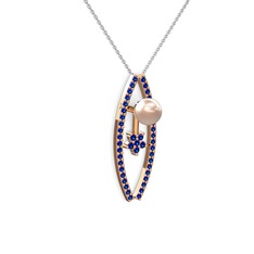 Lenta İnci Kolye - Pembe inci ve lab safir 14 ayar rose altın kolye (40 cm beyaz altın rolo zincir) #ve27ch