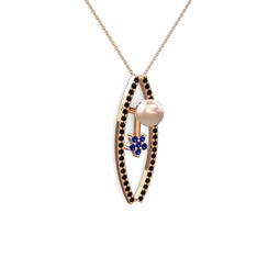 Lenta İnci Kolye - Pembe inci, siyah zirkon ve lab safir 8 ayar rose altın kolye (40 cm rose altın rolo zincir) #vjjarm
