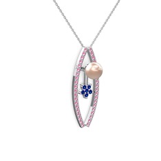 Lenta İnci Kolye - Pembe inci, pembe kuvars ve lab safir 18 ayar beyaz altın kolye (40 cm beyaz altın rolo zincir) #vlz7va