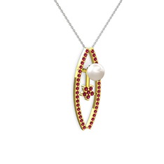 Lenta İnci Kolye - Inci ve rodolit garnet 18 ayar altın kolye (40 cm gümüş rolo zincir) #vntjo5