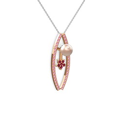 Lenta İnci Kolye - Pembe inci, pembe kuvars ve rodolit garnet 18 ayar rose altın kolye (40 cm beyaz altın rolo zincir) #vz5qk1