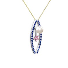 Lenta İnci Kolye - Inci, lab safir ve pembe kuvars 14 ayar beyaz altın kolye (40 cm altın rolo zincir) #xq5h90