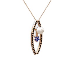 Inci, siyah zirkon ve lab safir 925 ayar rose altın kaplama gümüş kolye (40 cm gümüş rolo zincir)