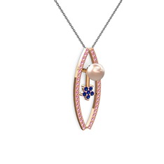 Lenta İnci Kolye - Pembe inci, pembe kuvars ve lab safir 8 ayar rose altın kolye (40 cm gümüş rolo zincir) #z0yq0b