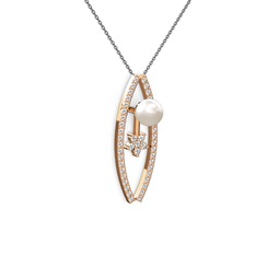 Inci ve pırlanta 14 ayar rose altın kolye (0.366 karat, 40 cm gümüş rolo zincir)