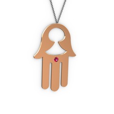 Rodolit garnet 18 ayar rose altın kolye (40 cm gümüş rolo zincir)