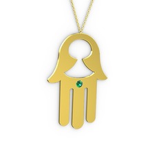 Fatma'nın (Hamsa) Eli Kolye - Yeşil kuvars 14 ayar altın kolye (40 cm gümüş rolo zincir) #12i1z89