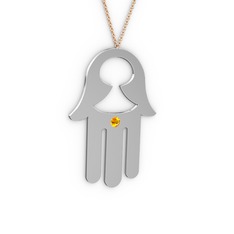 Fatma'nın (Hamsa) Eli Kolye - Sitrin 925 ayar gümüş kolye (40 cm rose altın rolo zincir) #12unxhl