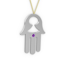 Fatma'nın (Hamsa) Eli Kolye - Ametist 8 ayar beyaz altın kolye (40 cm altın rolo zincir) #13cuxh7