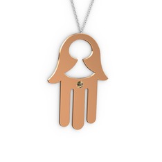 Fatma'nın (Hamsa) Eli Kolye - Dumanlı kuvars 925 ayar rose altın kaplama gümüş kolye (40 cm beyaz altın rolo zincir) #13w567g