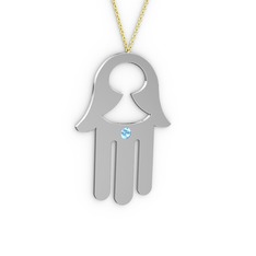 Fatma'nın (Hamsa) Eli Kolye - Akuamarin 18 ayar beyaz altın kolye (40 cm altın rolo zincir) #14j6oeo
