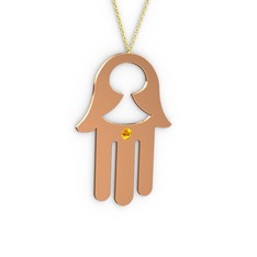 Fatma'nın (Hamsa) Eli Kolye - Sitrin 18 ayar rose altın kolye (40 cm altın rolo zincir) #15a8cu6