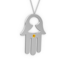 Fatma'nın (Hamsa) Eli Kolye - Sitrin 14 ayar beyaz altın kolye (40 cm beyaz altın rolo zincir) #15jfxo8