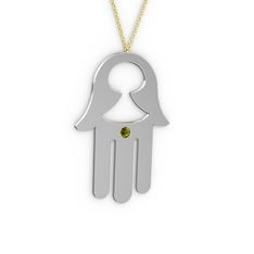 Peridot 8 ayar beyaz altın kolye (40 cm altın rolo zincir)