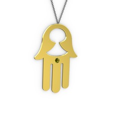 Fatma'nın (Hamsa) Eli Kolye - Peridot 925 ayar altın kaplama gümüş kolye (40 cm gümüş rolo zincir) #16a1mcn